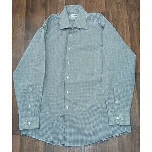Van Heusen Men's Shirt 15 32/33 Button Up Dress Casual Reg Fit Black Mini Check